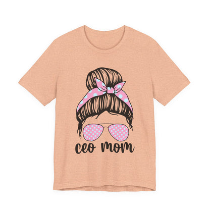 CEO Mom Short Sleeve Tee – Trendy Mom T-Shirt, Gift for Moms, Mother's Day Gift, Casual Shirt, Parenting Apparel Heather Peach
