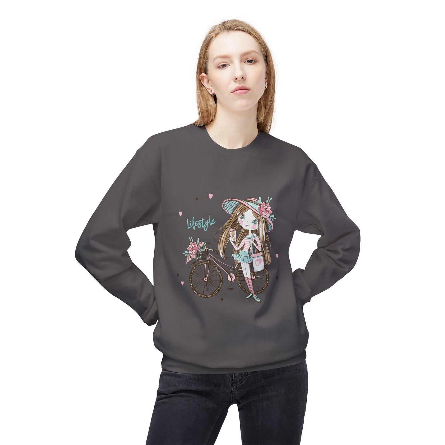 Chic Fleece Sweatshirt with Whimsical Bicycle Design - Perfect for Cozy Days, Gift for Cyclists, Cute Outfit for Spring, Birthday