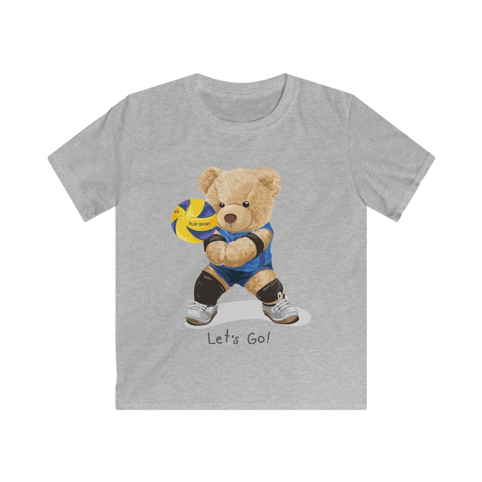 Cute Kids Volleyball Tee, Softstyle T-Shirt, Fun Kids Apparel, Sports Gift, Playful Bear Design, Birthday or Team Spirit Sport Grey