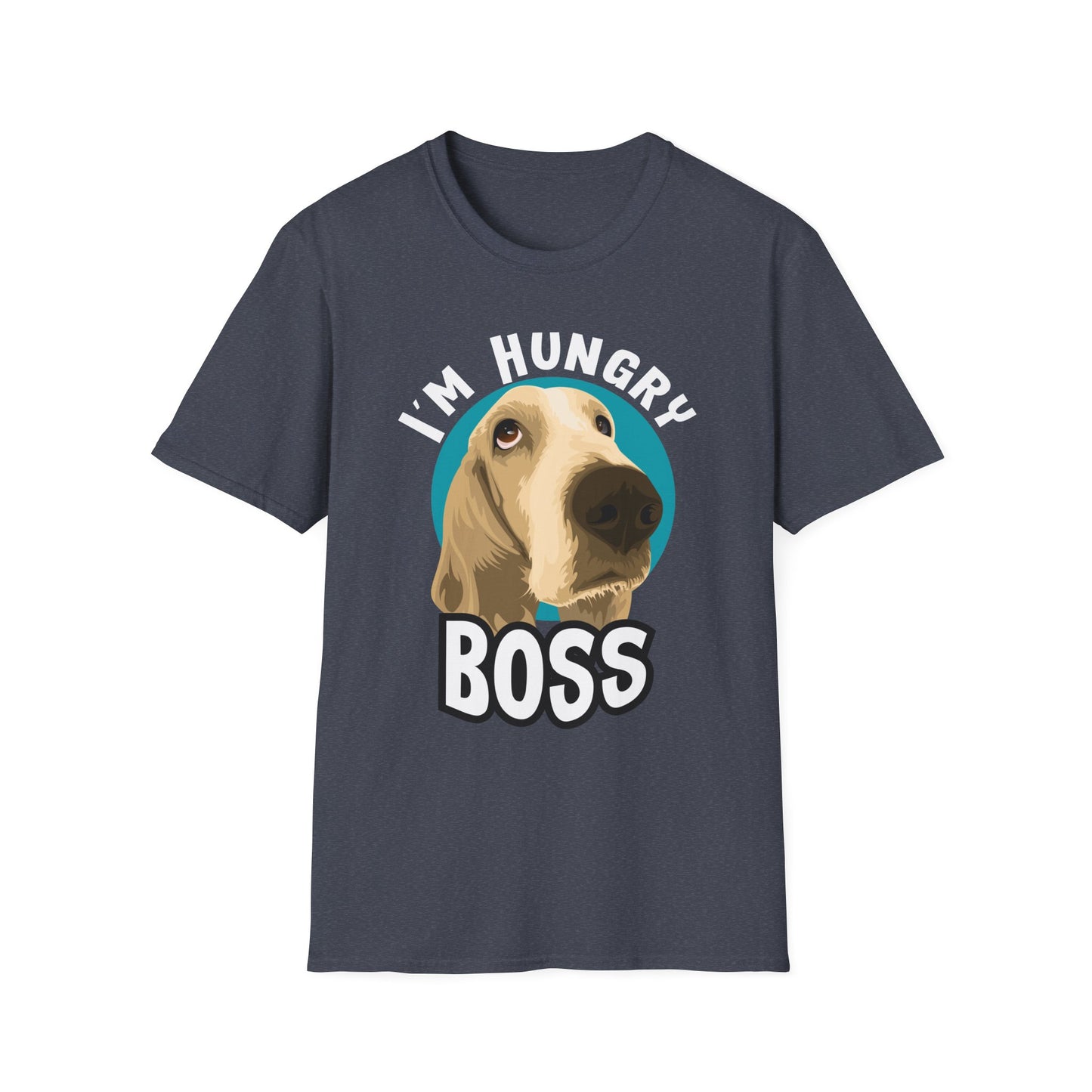 Hungry Boss Dog T-Shirt, Unisex Pet Lover Tee, Funny Animal Shirt, Gift for Dog Owners, Casual Style for Dog Lovers Heather Navy