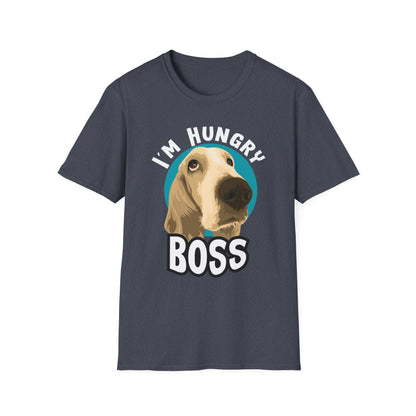 Hungry Boss Dog T-Shirt, Unisex Pet Lover Tee, Funny Animal Shirt, Gift for Dog Owners, Casual Style for Dog Lovers Heather Navy