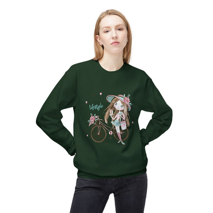Chic Fleece Sweatshirt with Whimsical Bicycle Design - Perfect for Cozy Days, Gift for Cyclists, Cute Outfit for Spring, Birthday
