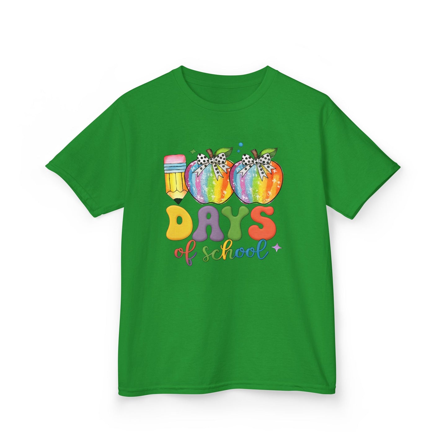 Colorful 100 Days of School Kids Tee, Fun T-Shirt, Back to School, Teacher Gift, Rainbow Design, Kid's Clothing Irish Green