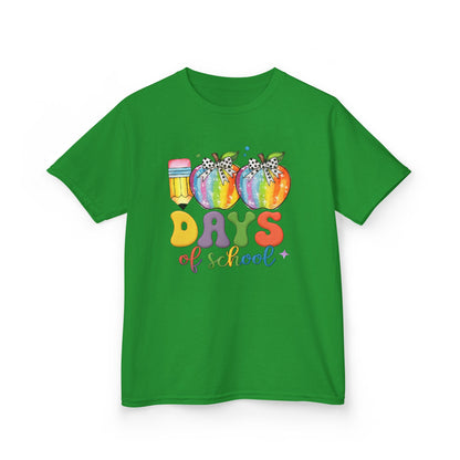 Colorful 100 Days of School Kids Tee, Fun T-Shirt, Back to School, Teacher Gift, Rainbow Design, Kid's Clothing Irish Green