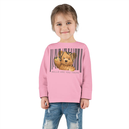 Adorable Toddler Long Sleeve Tee with Barcoded Puppy Design, Cute Kids' Casual Wear, Baby Shower Gift, Birthday Gift, Everyday Use Pink