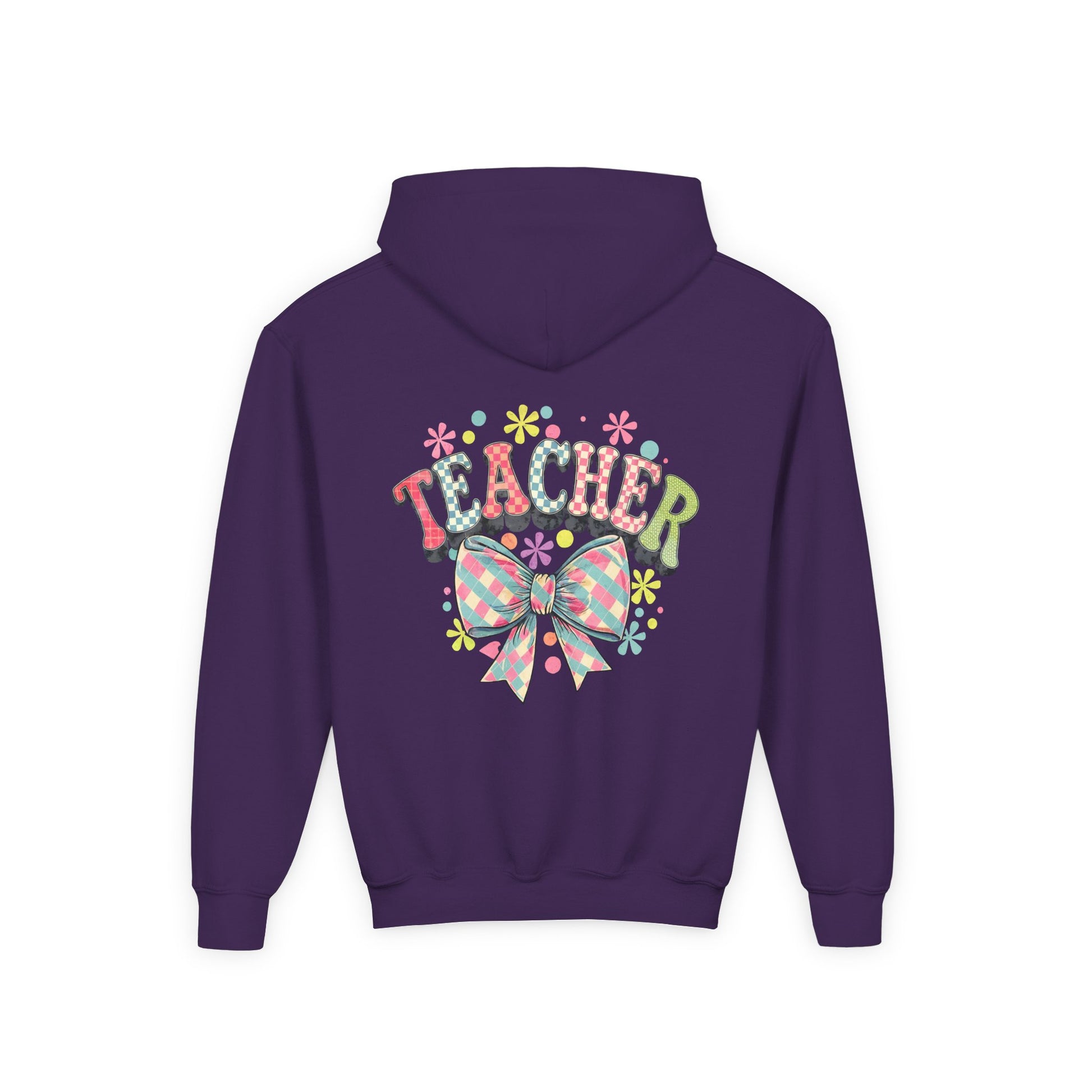 Teacher Hoodie with Colorful Floral Bow Design, Ideal Gift for Educators, School Spirit Wear, Teacher Appreciation, Back to School
