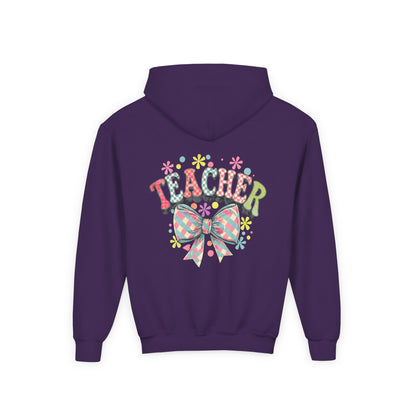 Teacher Hoodie with Colorful Floral Bow Design, Ideal Gift for Educators, School Spirit Wear, Teacher Appreciation, Back to School