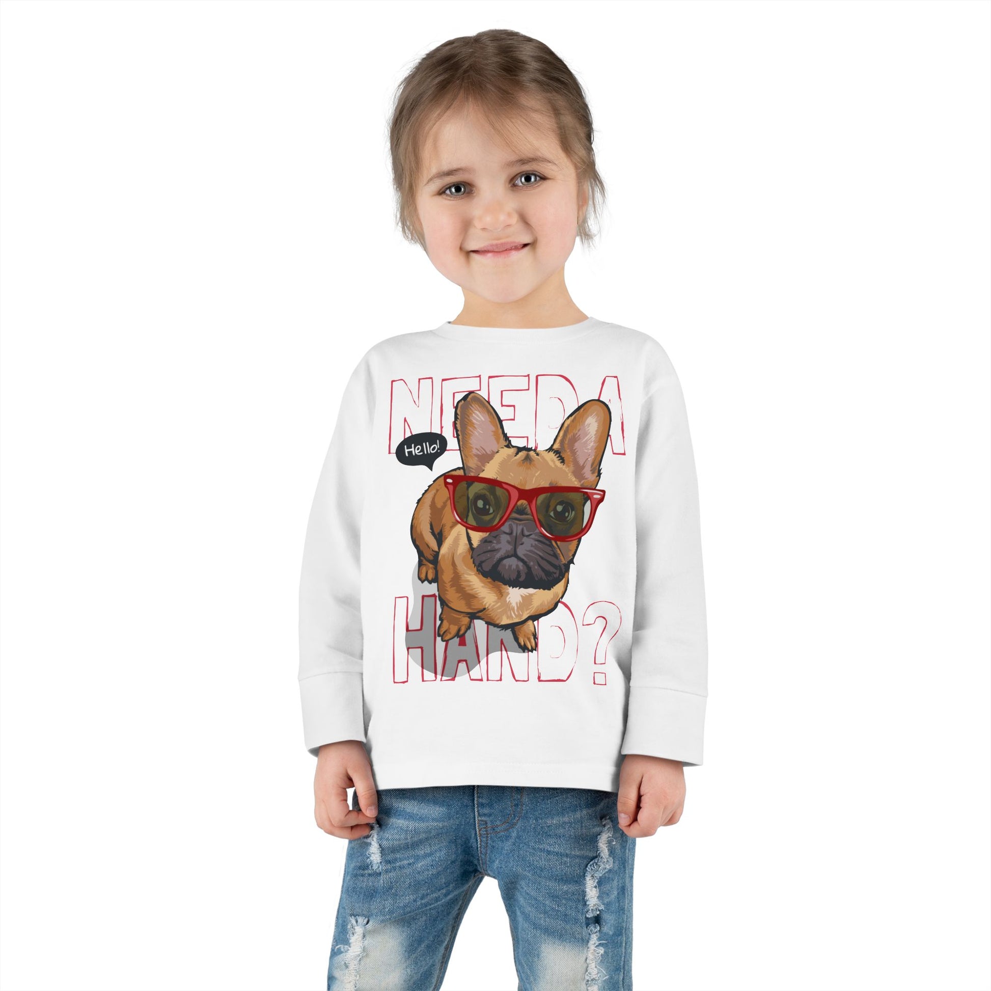 Hello French Bulldog Toddler Tee, Cute Kids Shirt, Toddler Long Sleeve, Dog Lover Gift, Fun Pet Tee, Birthday Outfit, Playdate Wear