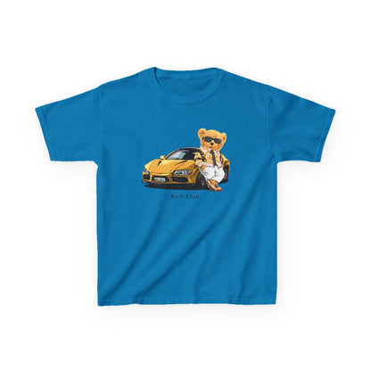 Cool Cartoon Bear Kids Tee, Fun Gift for Birthdays, Car Lovers T-Shirt, Playful Kid's Clothing, Perfect for Casual Days, Summer Fun Sapphire