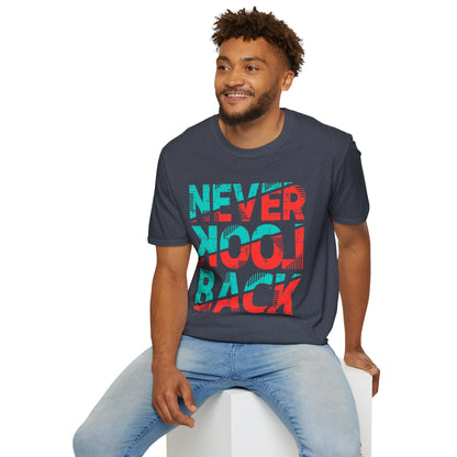 Unisex Softstyle T-Shirt with 'Never Look Back' Design - Motivational Graphic Tee for Daily Wear, Gifts, Casual Outings, Street Style