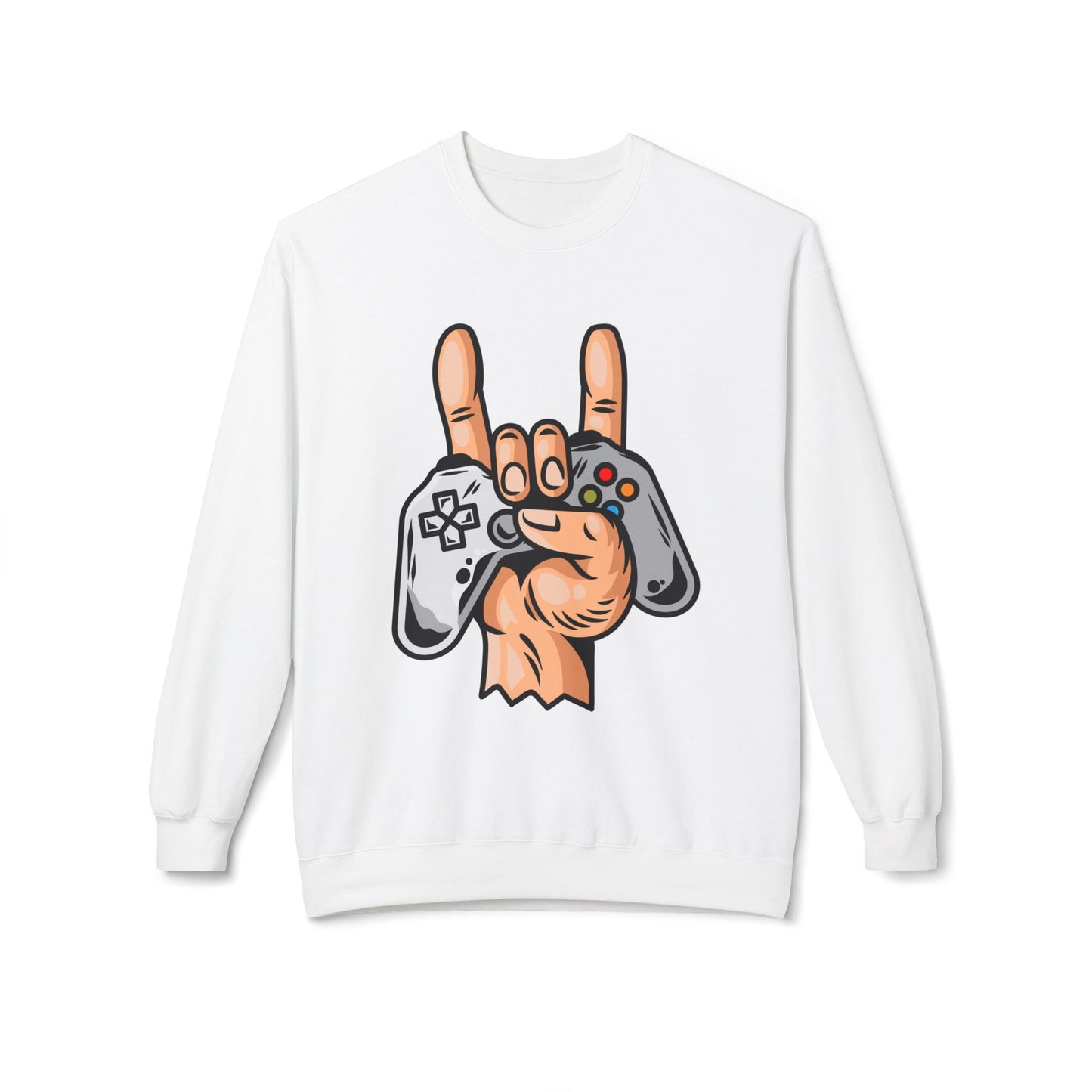 Gamer Fleece Crewneck Sweatshirt, Unisex Sweatshirt for Gamers, Gaming Apparel, Perfect Gift for Birthdays, Geek Culture, Casual Wear White