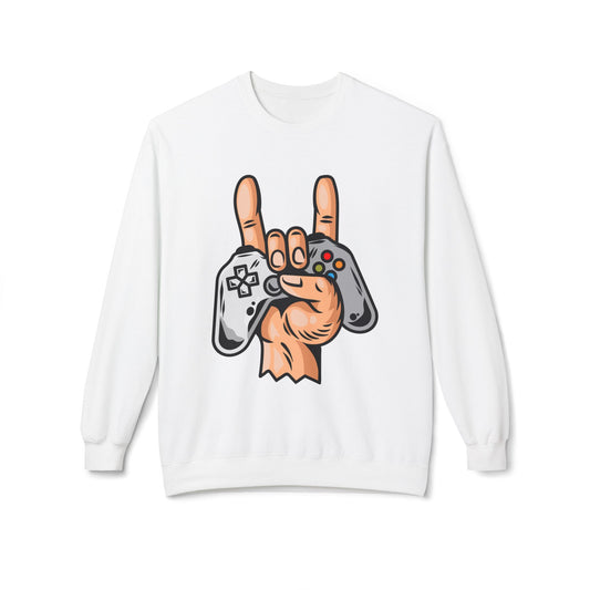 Gamer Fleece Crewneck Sweatshirt, Unisex Sweatshirt for Gamers, Gaming Apparel, Perfect Gift for Birthdays, Geek Culture, Casual Wear White