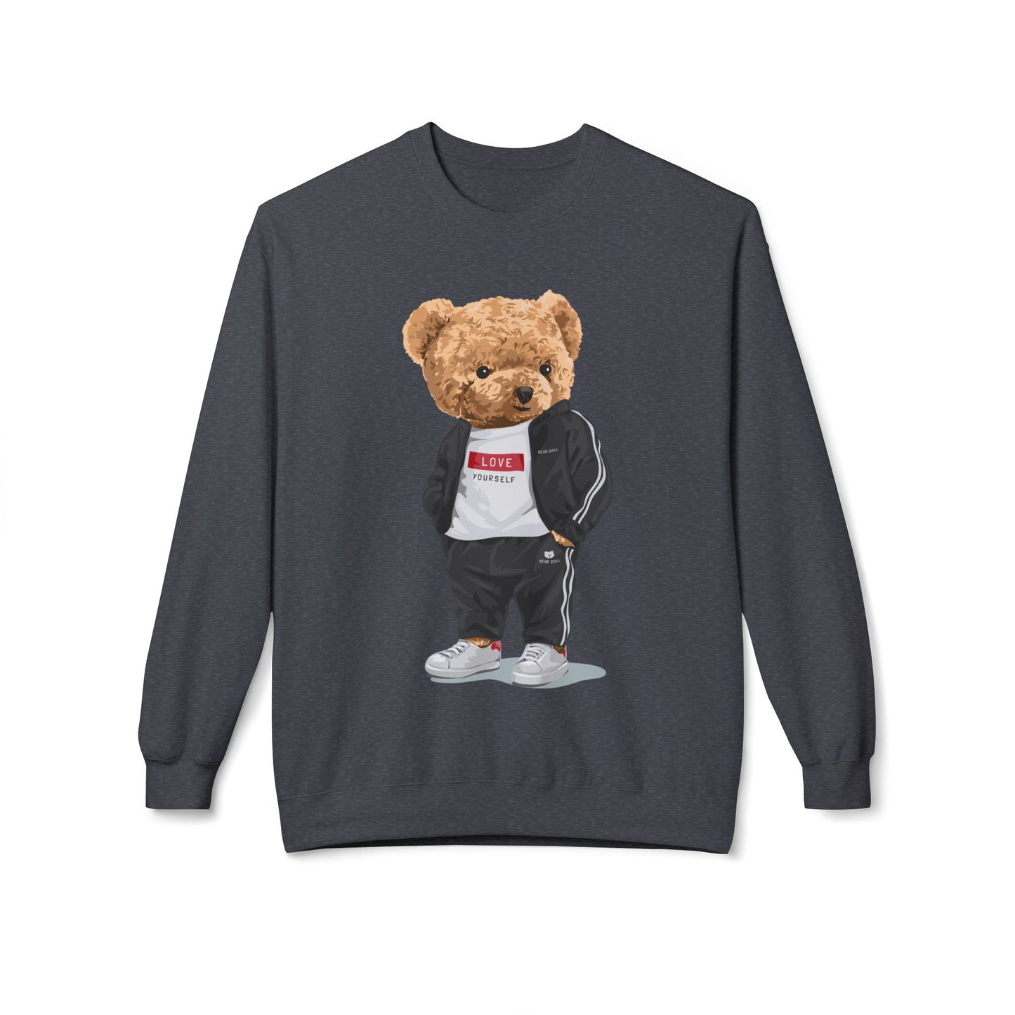 Teddy Bear Sweatshirt - Perfect for Teens, Gifts, Casual Wear, Winter Essentials, Cute Graphic Apparel Dark Heather