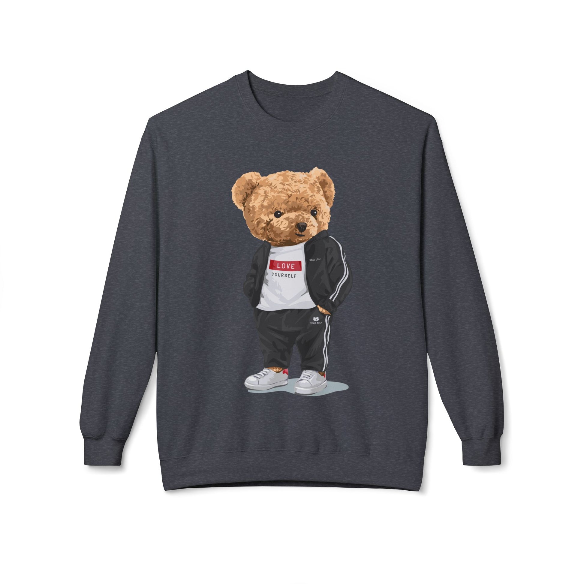 Teddy Bear Sweatshirt - Perfect for Teens, Gifts, Casual Wear, Winter Essentials, Cute Graphic Apparel Dark Heather