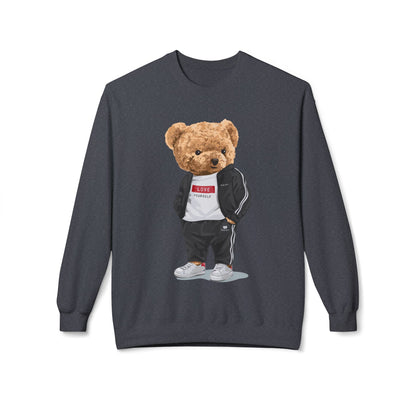 Teddy Bear Sweatshirt - Perfect for Teens, Gifts, Casual Wear, Winter Essentials, Cute Graphic Apparel Dark Heather