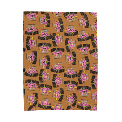 "Big Boy" Pink Bear Graphic Plush Blanket – Soft Velveteen Throw for Bed or Couch – Brown Urban Streetwear Home Decor