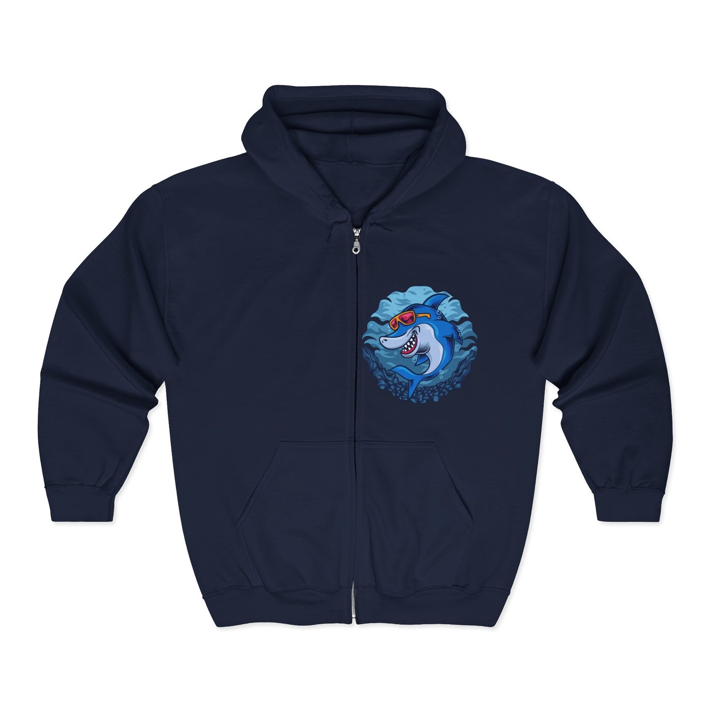 Shark-Themed Unisex Hoodie, Casual Fashion, Gift for Ocean Lovers, Perfect for Cozy Nights, Great for Beach Days, Fun Gift Idea Navy