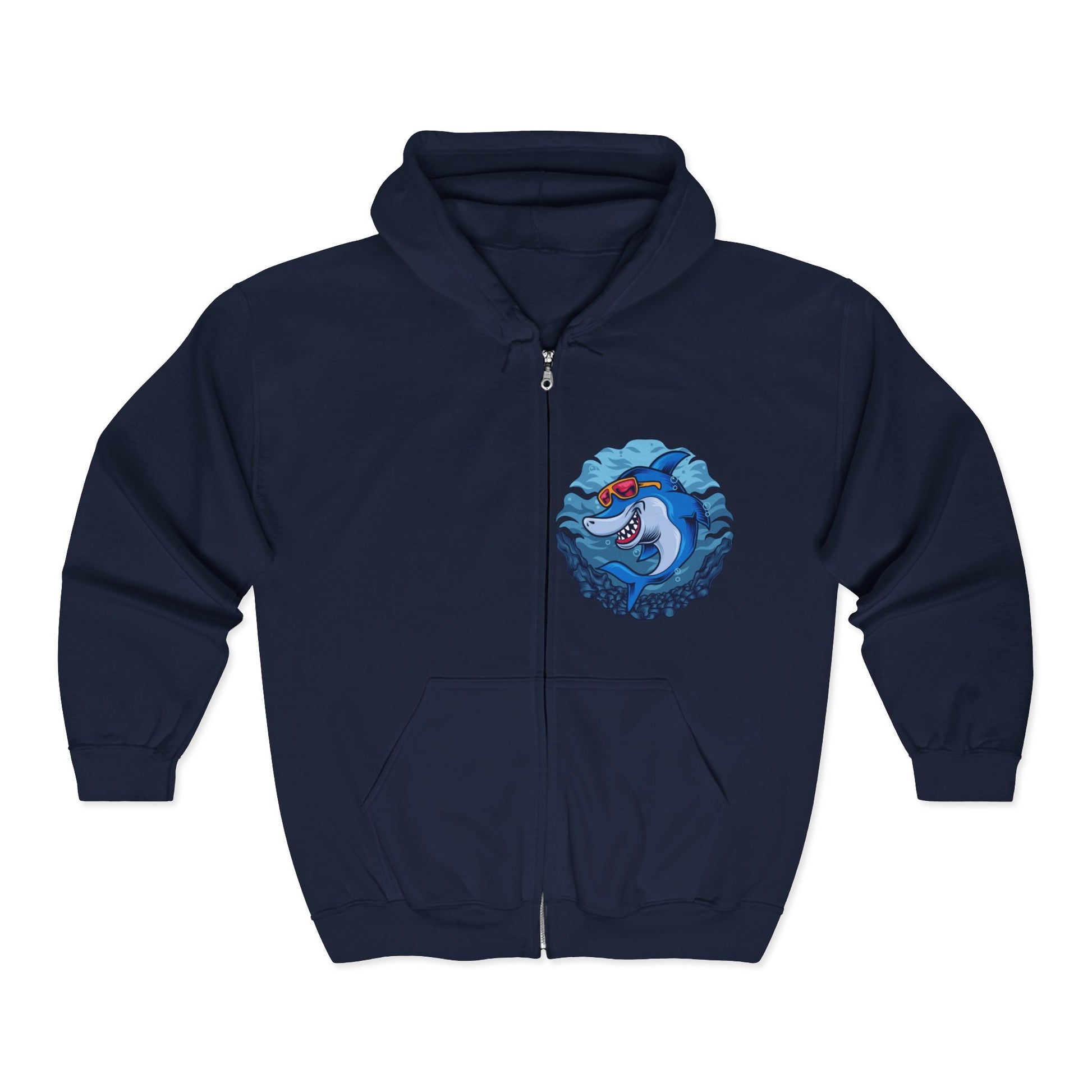 Shark-Themed Unisex Hoodie, Casual Fashion, Gift for Ocean Lovers, Perfect for Cozy Nights, Great for Beach Days, Fun Gift Idea Navy