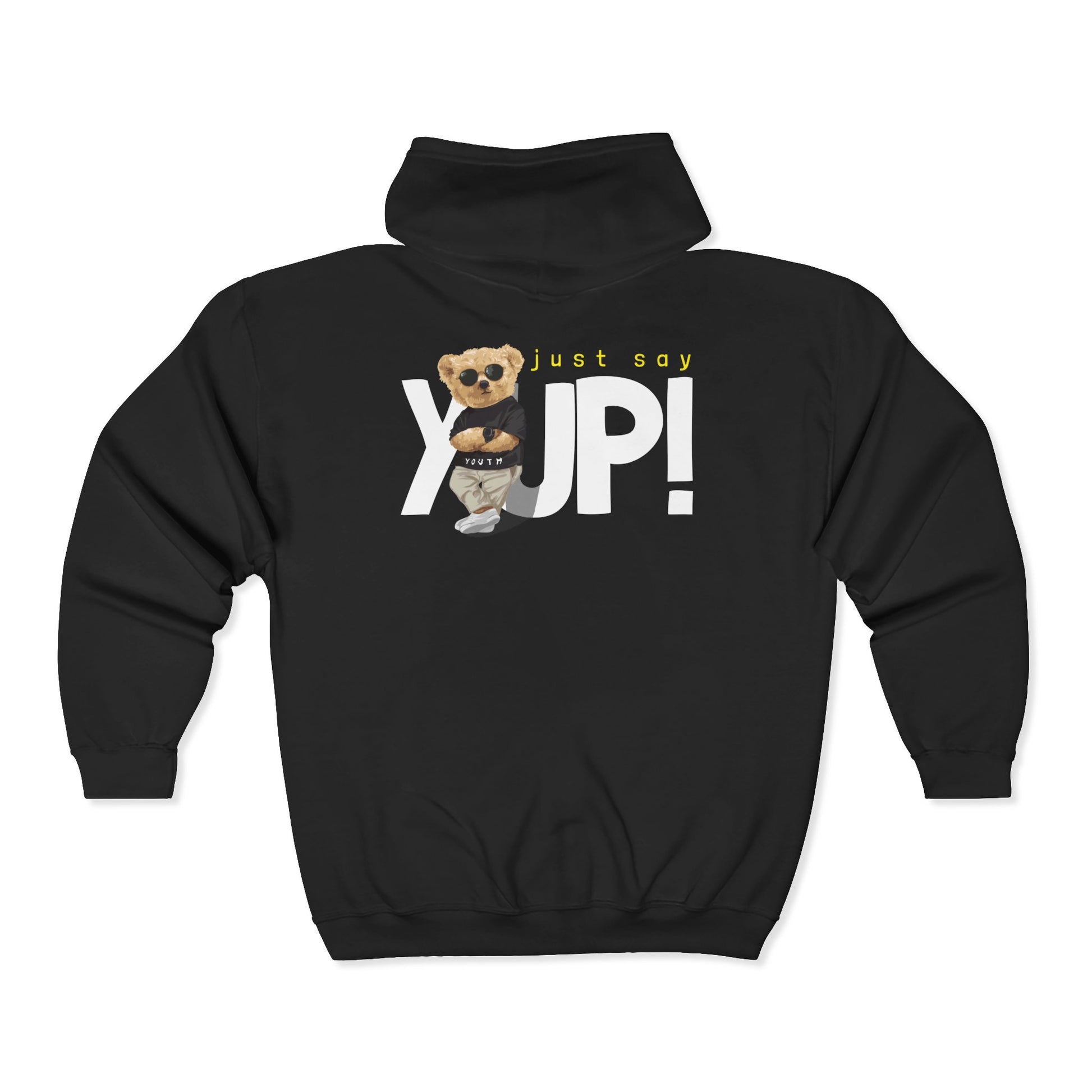 Unisex Heavy Blend Full Zip Hoodie with Cute Bear Design, Just Say Yup!