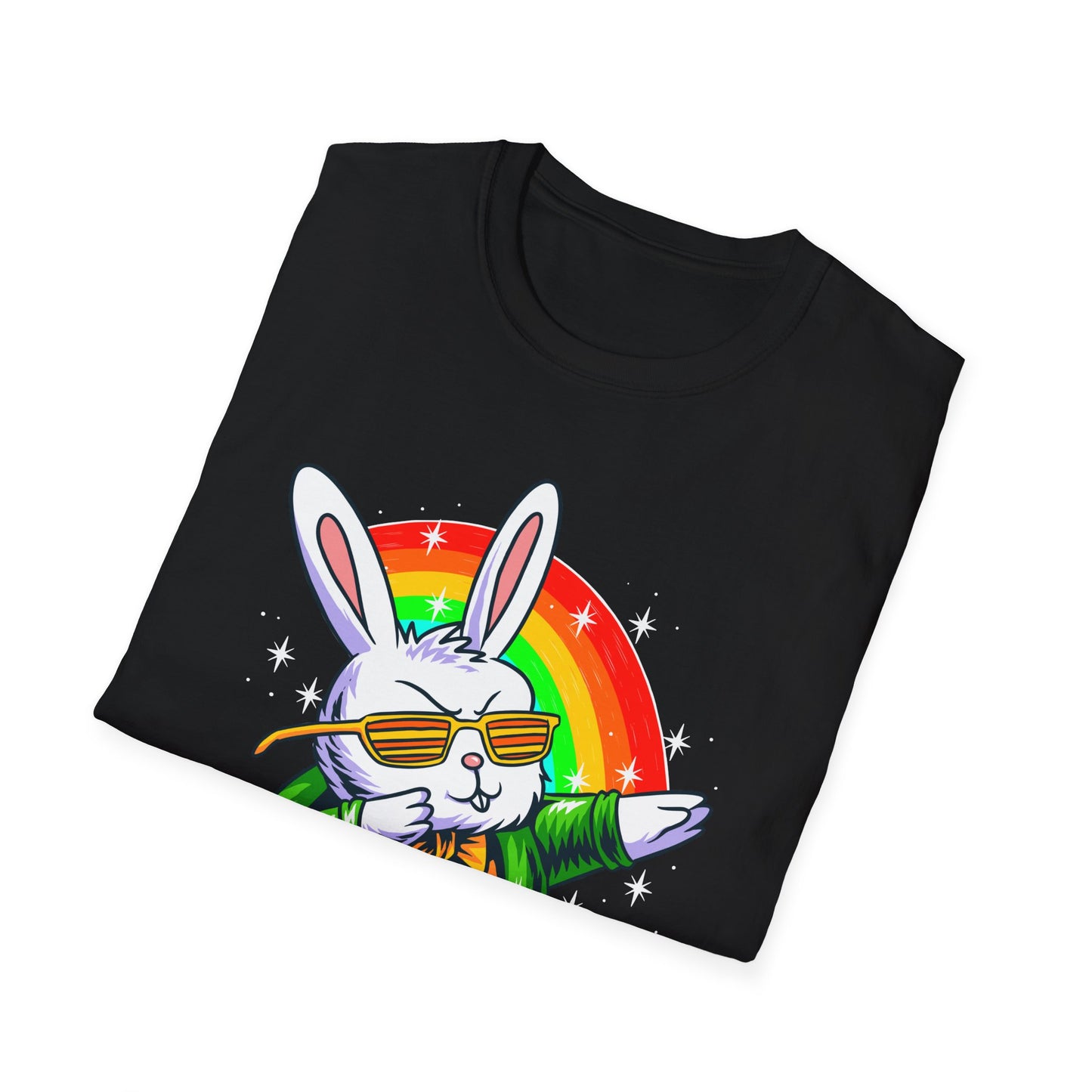 Rainbow Rabbit Cool Vibes Unisex T-Shirt, Fun Gift for Animal Lovers, Perfect for Parties, Birthdays, and Everyday Wear