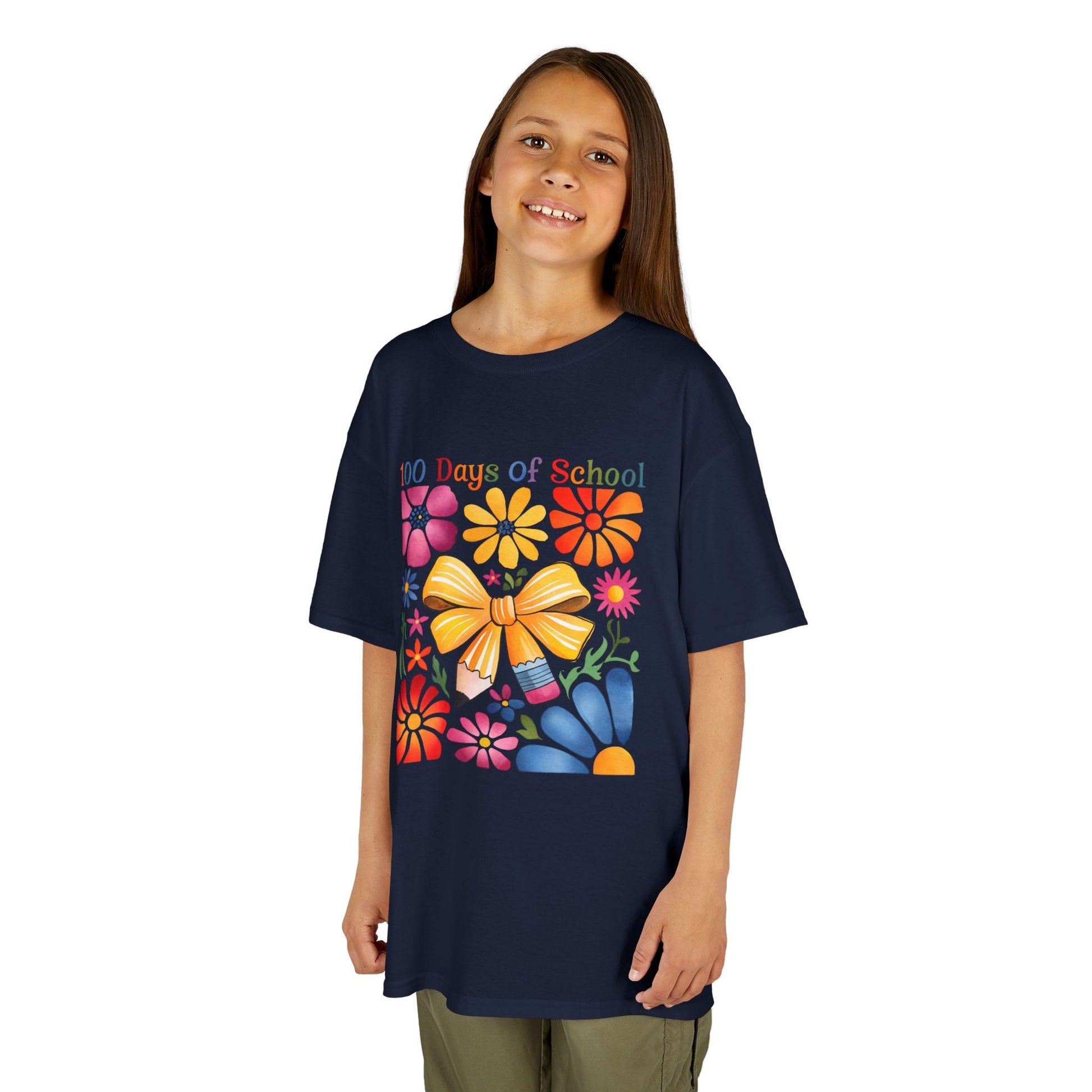 Colorful 100 Days of School Kids Tee, Flower Print T-Shirt for Students, End of Year Celebration Shirt, Fun School Day Wear, Gift for Kids