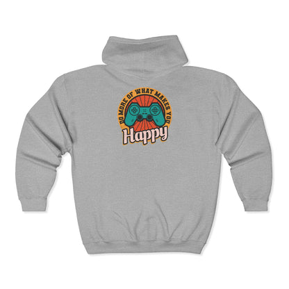 Gaming Happiness Zip Hoodie, Perfect Gift for Gamers, Cozy Unisex Hooded Sweatshirt, Fun Gaming Apparel, Casual Everyday Wear