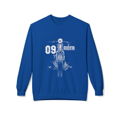Retro Unisex Fleece Crew Sweatshirt - 09 Rider Design, Cozy Apparel, Gift for Bikers, Streetwear, Festival Wear, Everyday Comfort Royal