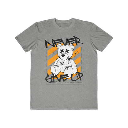 Urban Wear For Men Graphic Tee - Never Give Up, Inspirational Streetwear, Cool Gift for Him, Trendy Casual Wear, Fitness Motivation Shirt Heather Grey