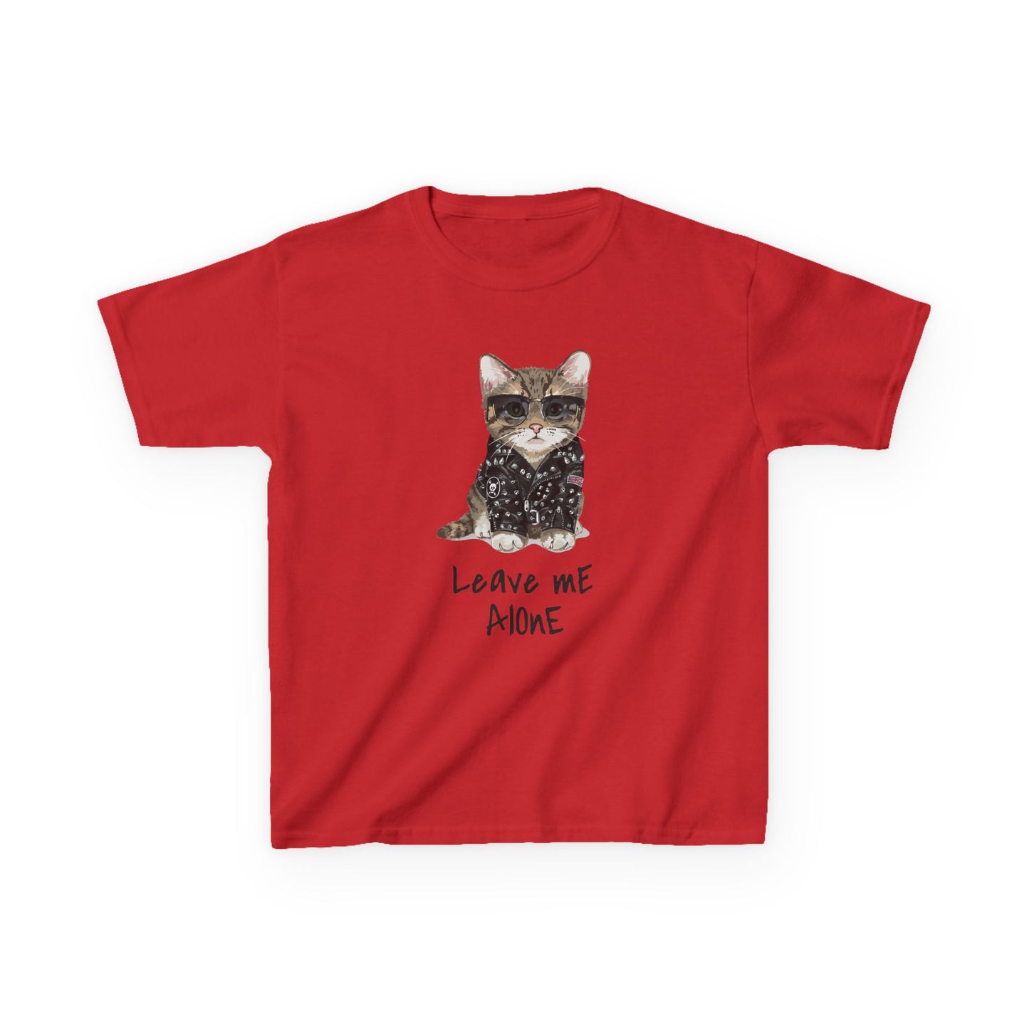 Cat Lover Kids Tee - "Leave Me Alone" Shirt, Funny Kids Apparel, Gift for Cat Lovers, Cute Cat Shirt for Kids, Animal Lover T-Shirt Red