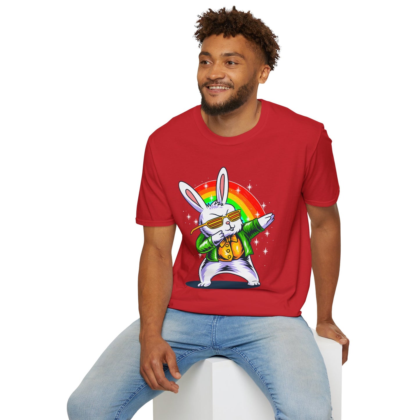 Rainbow Rabbit Cool Vibes Unisex T-Shirt, Fun Gift for Animal Lovers, Perfect for Parties, Birthdays, and Everyday Wear