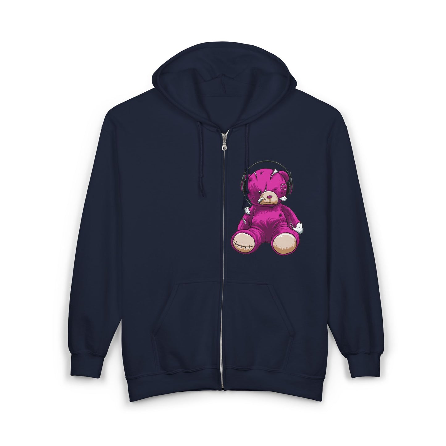Cute Teddy Bear Zip-Up Hoodie, Cozy Sweatshirt, Gift for Kids, Music Lover's Apparel, Birthday Present, Casual Wear