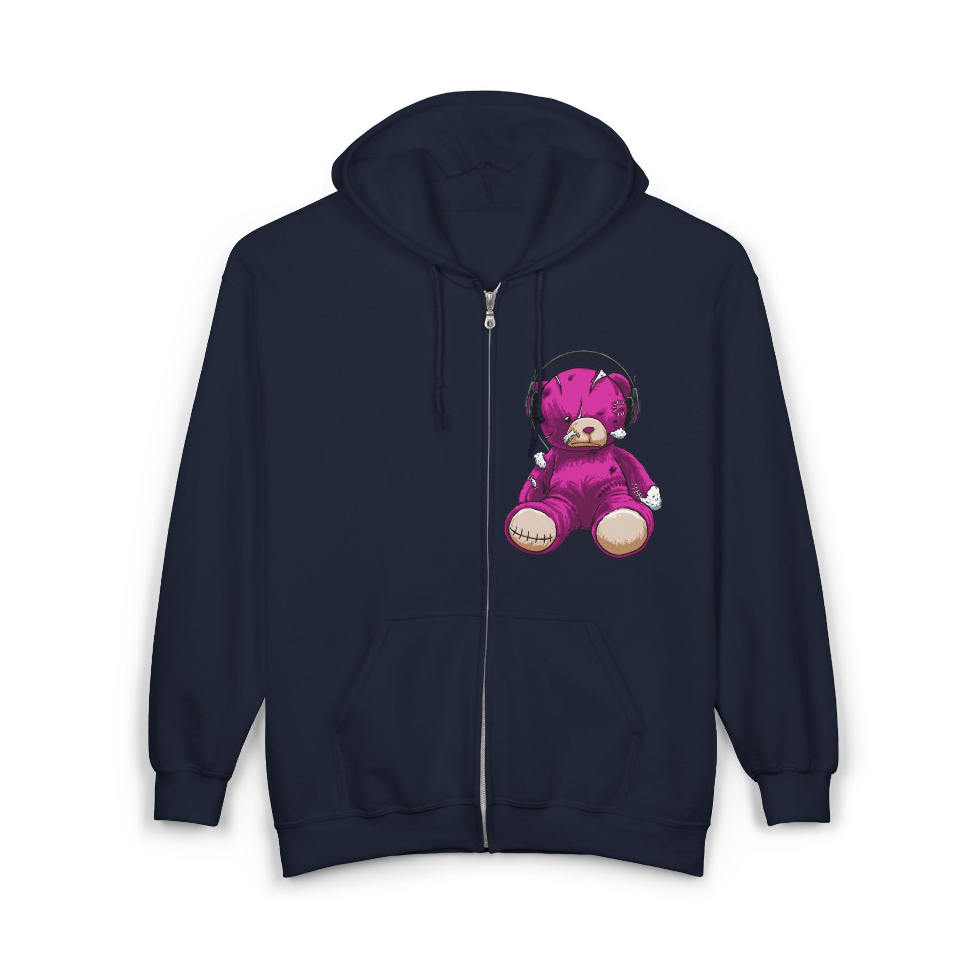 Cute Teddy Bear Zip-Up Hoodie, Cozy Sweatshirt, Gift for Kids, Music Lover's Apparel, Birthday Present, Casual Wear