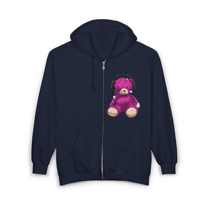 Cute Teddy Bear Zip-Up Hoodie, Cozy Sweatshirt, Gift for Kids, Music Lover's Apparel, Birthday Present, Casual Wear
