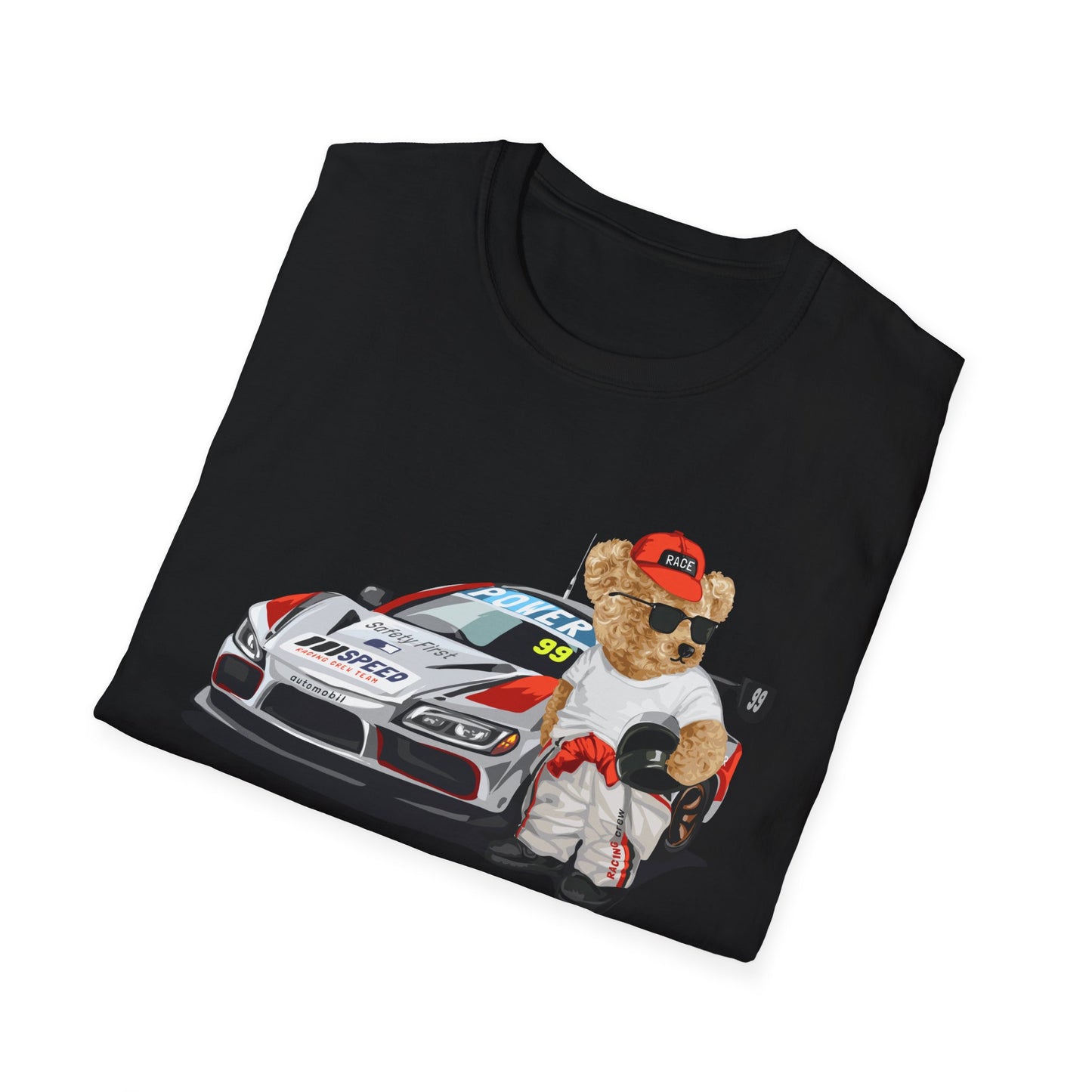 Racing Bear Unisex T-Shirt, Cute Animal Apparel, Car Lovers Gift, Fun Racing Shirt, Gift for Him/Her