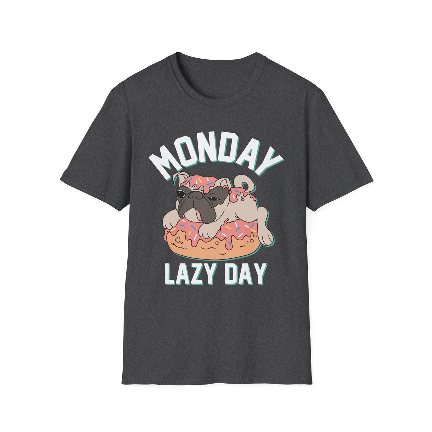 Cozy Cartoon Tee: Perfect for Lazy Days & Dog Lovers, Unisex Softstyle T-Shirt, Relaxed Fit, Casual Shirt, Cute Dog Design, Everyday Wear Dark Heather