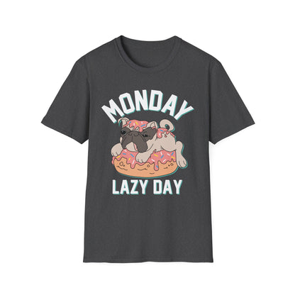 Cozy Cartoon Tee: Perfect for Lazy Days & Dog Lovers, Unisex Softstyle T-Shirt, Relaxed Fit, Casual Shirt, Cute Dog Design, Everyday Wear Dark Heather