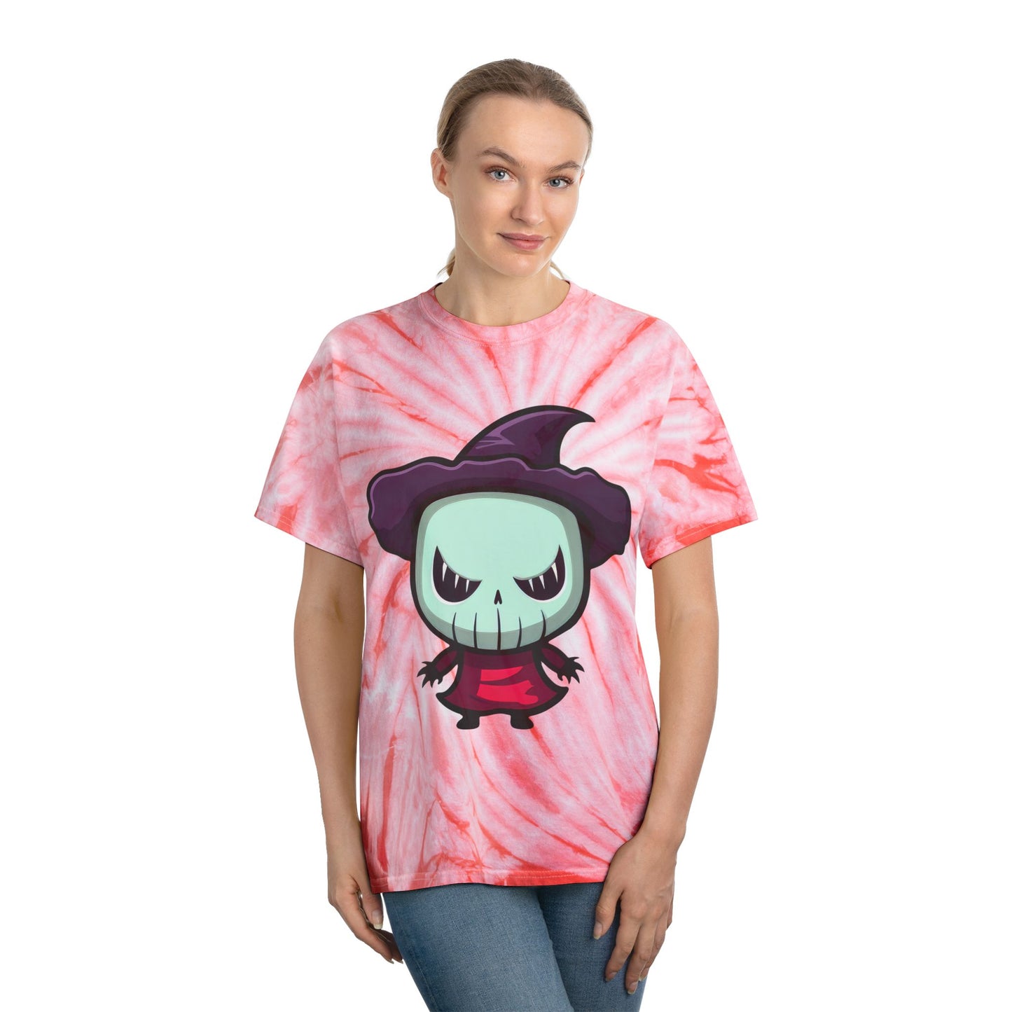 Whimsical Tie-Dye Tee with Cute Halloween Character | Fun Casual Wear, Unisex T-Shirt, Festival Clothing, Unique Gift - Cozy Kawaii LLC