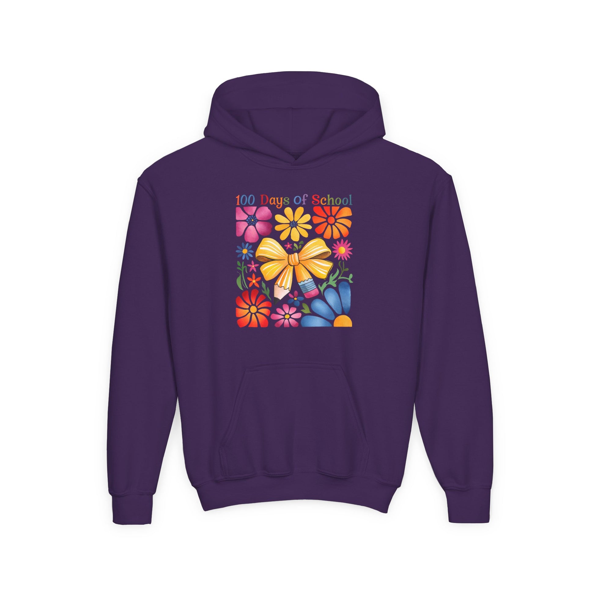 Bright Floral 100 Days of School Youth Hoodie, Colorful Kids Sweatshirt, School Celebration Apparel, Student Gift, Fun Classroom Outfit