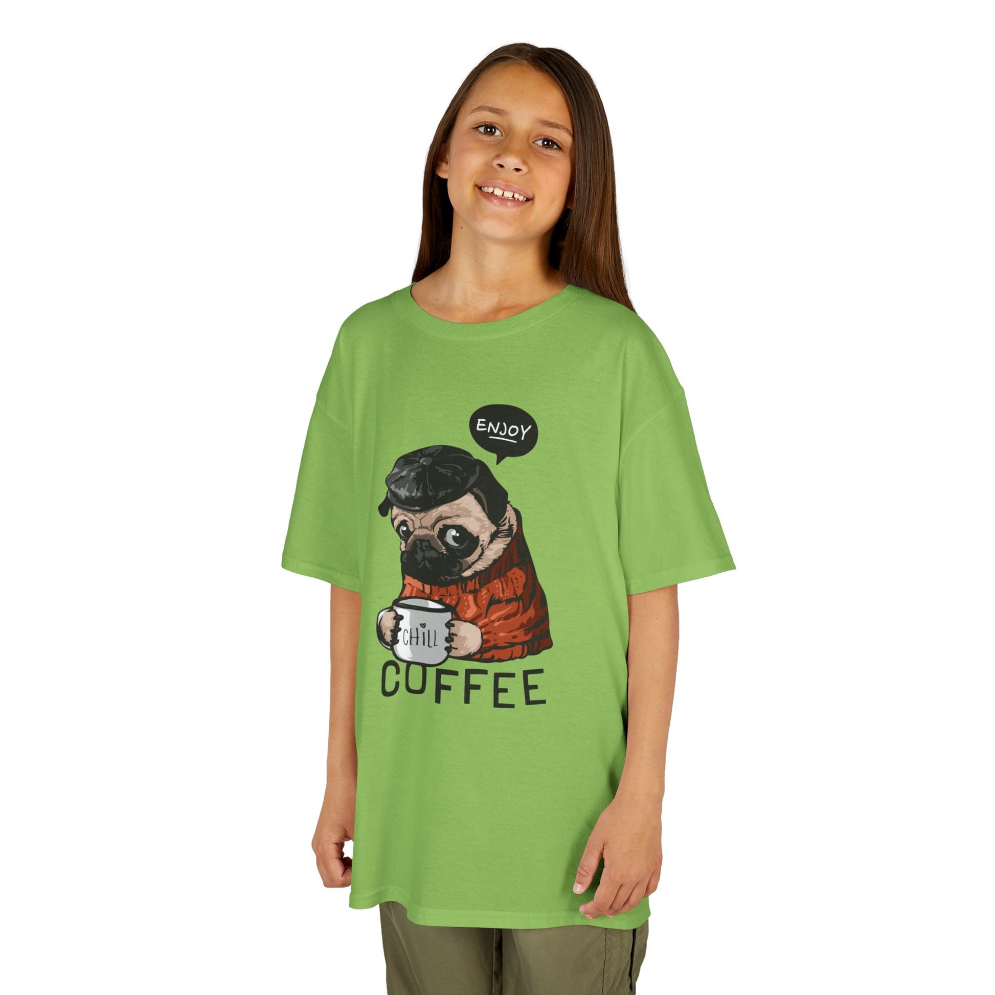 Coffee Lover Kids Tee, Cute Animal T-Shirt, Perfect Gift for Birthdays & Holidays, Funny Dog Design, Comfortable Everyday Wear