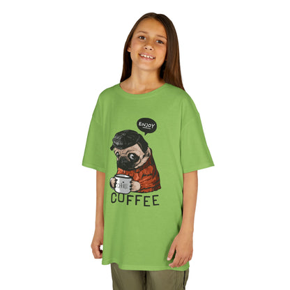 Coffee Lover Kids Tee, Cute Animal T-Shirt, Perfect Gift for Birthdays & Holidays, Funny Dog Design, Comfortable Everyday Wear