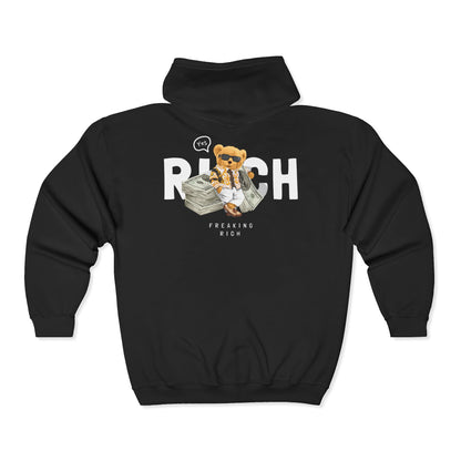 Funny Wealth Hoodie, Comfy Zip Sweatshirt for Cat Lovers, Gift for Pet Owners, Birthday or Holiday Apparel, Unique Animal Sweatshirt