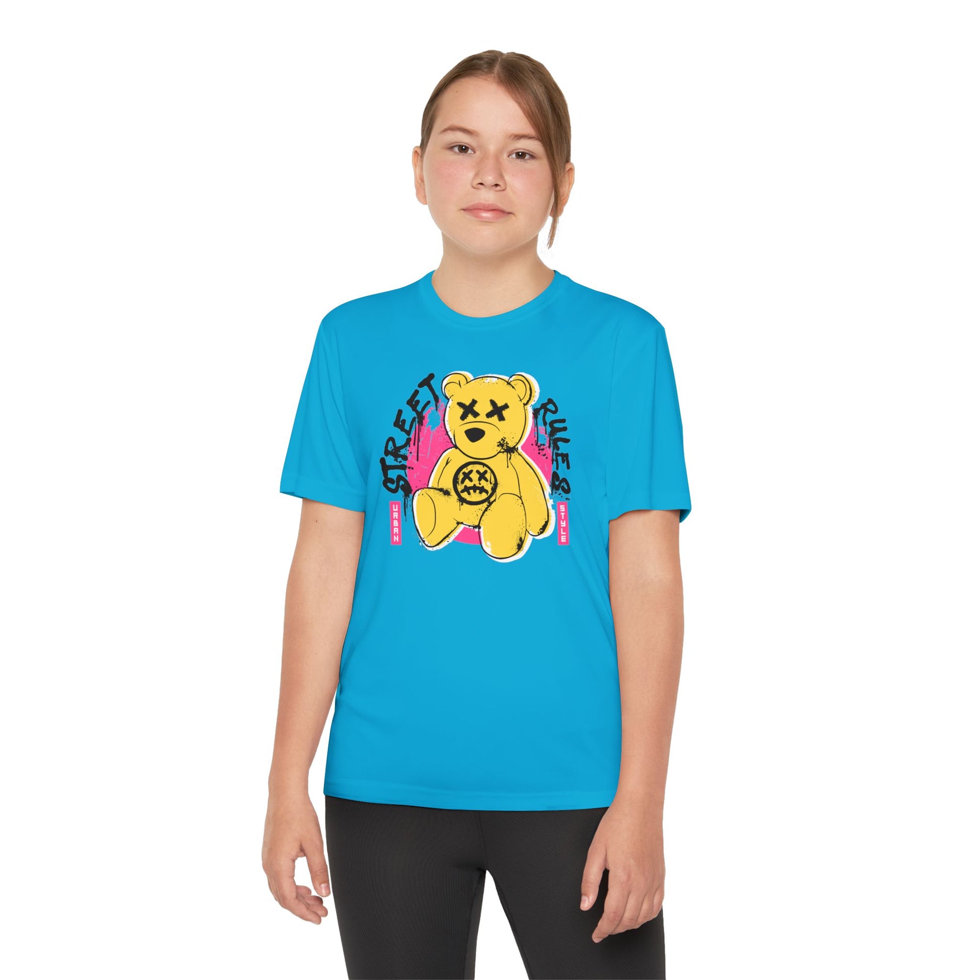 Street Bear Youth Tee - Trendy Graphic T-Shirt, Kids' Casual Wear, Birthday Gift, Streetwear Style, Cool Summer Shirt Atomic Blue