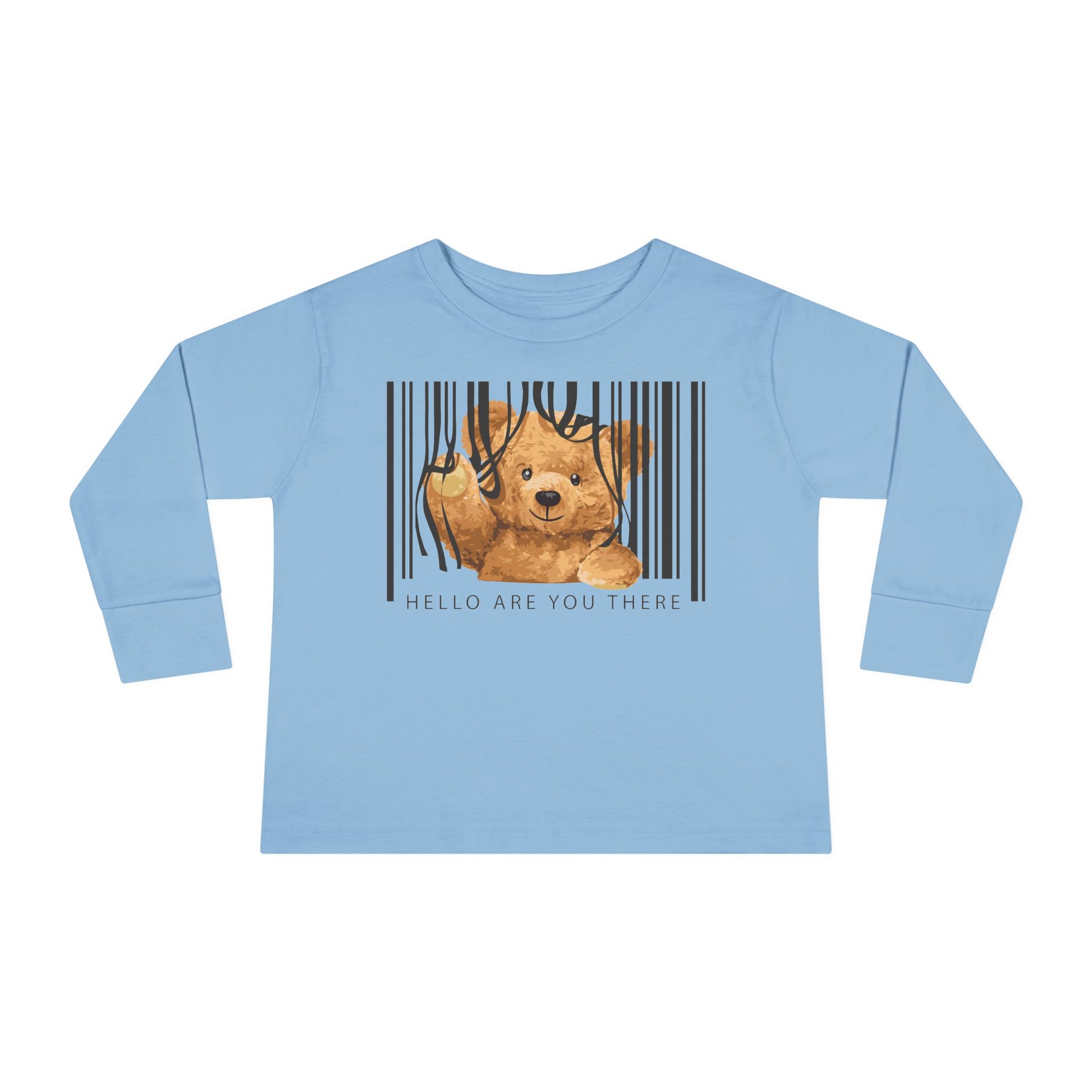 Adorable Toddler Long Sleeve Tee with Barcoded Puppy Design, Cute Kids' Casual Wear, Baby Shower Gift, Birthday Gift, Everyday Use Light Blue