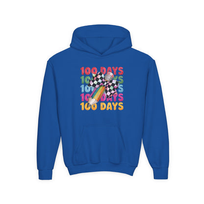Colorful 100 Days Hoodie for Kids, Fun Sweatshirt for School Celebrations, Youth Fashion, Unique Gift for Students, Cozy Everyday Wear Royal
