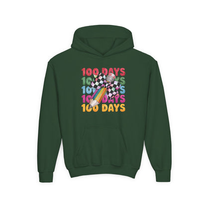 Colorful 100 Days Hoodie for Kids, Fun Sweatshirt for School Celebrations, Youth Fashion, Unique Gift for Students, Cozy Everyday Wear Forest Green