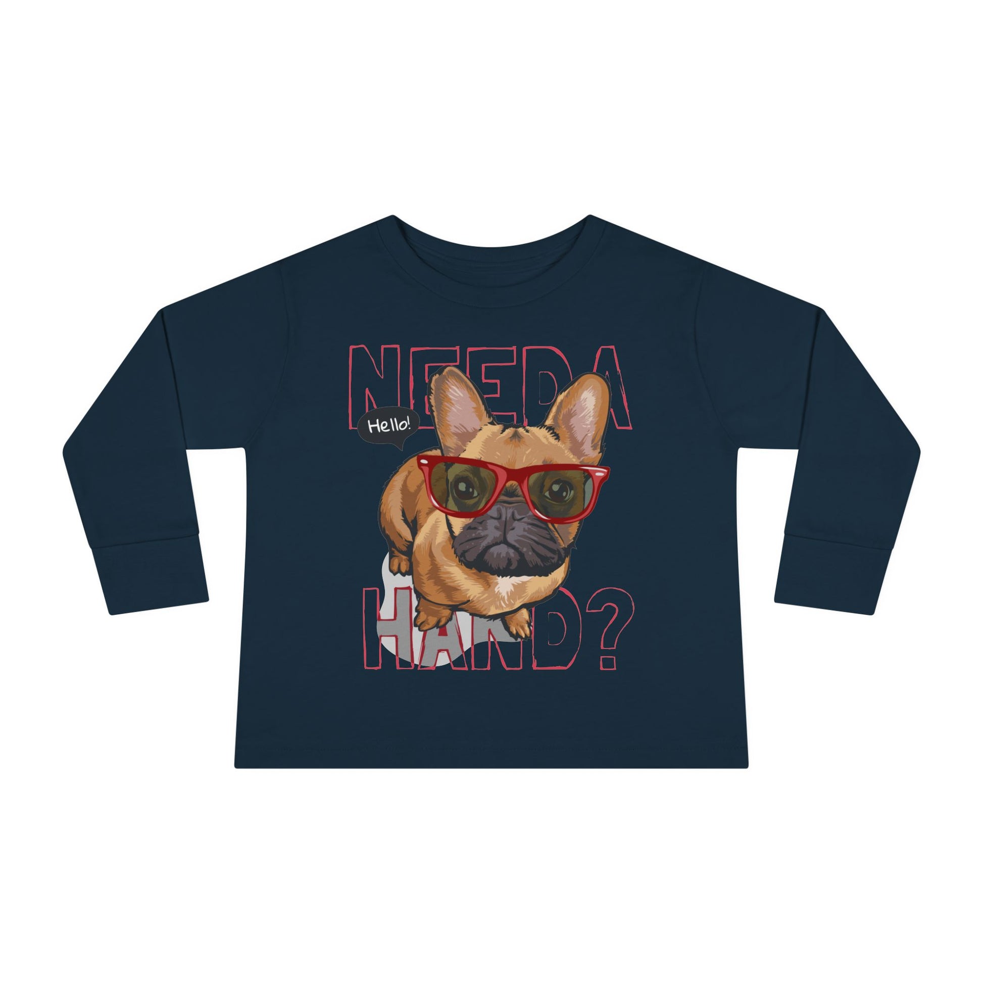 Hello French Bulldog Toddler Tee, Cute Kids Shirt, Toddler Long Sleeve, Dog Lover Gift, Fun Pet Tee, Birthday Outfit, Playdate Wear
