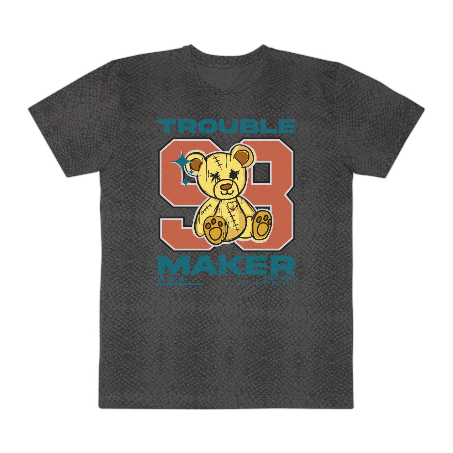 "Trouble Maker" Leopard Print Men's Fine Jersey Tee - Casual T-Shirt for Teens, Unique Gift, Streetwear, Graphic Tee, Fun Summer Style Black Reptile