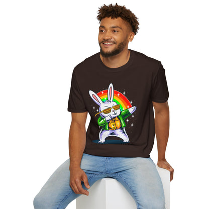 Rainbow Rabbit Cool Vibes Unisex T-Shirt, Fun Gift for Animal Lovers, Perfect for Parties, Birthdays, and Everyday Wear Dark Chocolate