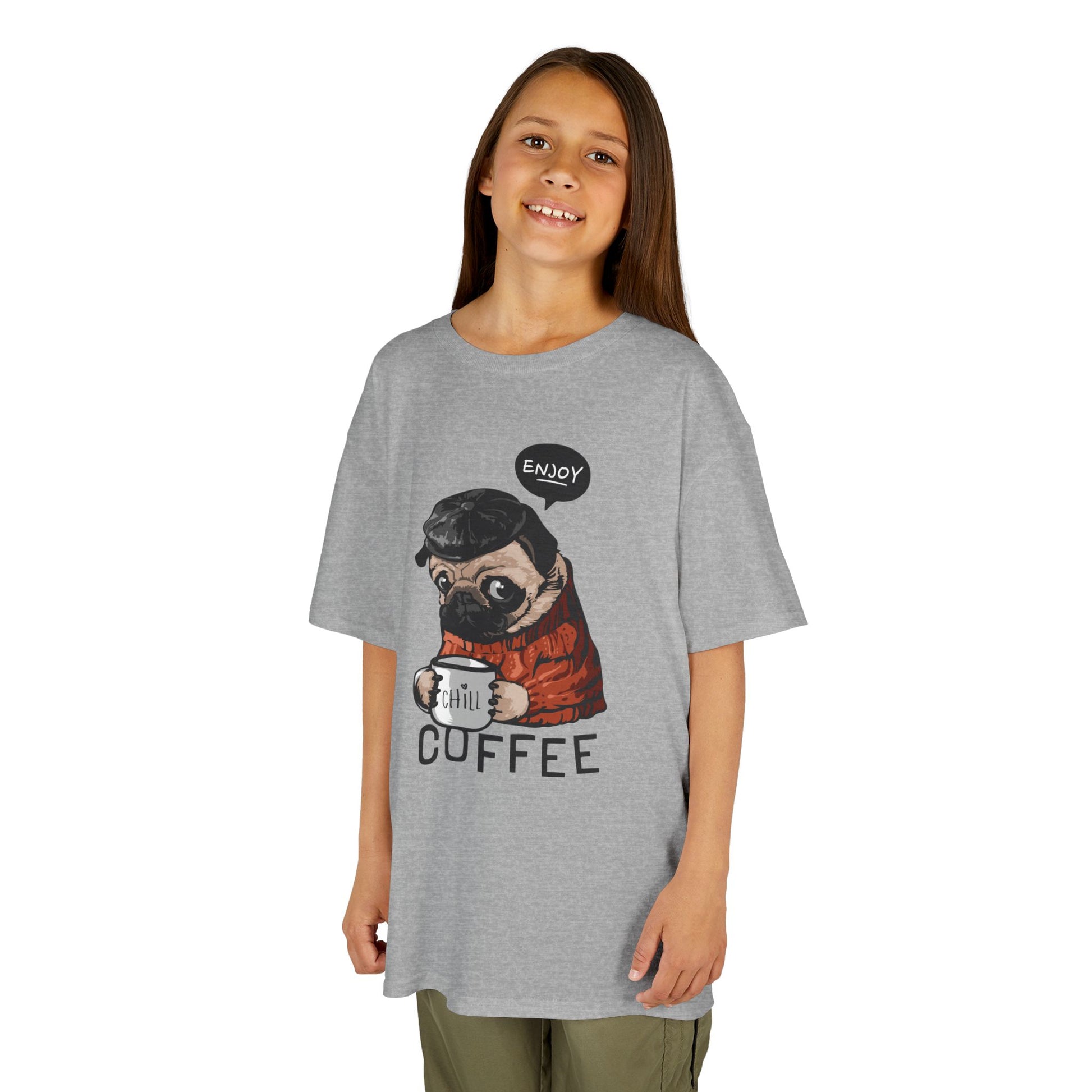 Coffee Lover Kids Tee, Cute Animal T-Shirt, Perfect Gift for Birthdays & Holidays, Funny Dog Design, Comfortable Everyday Wear