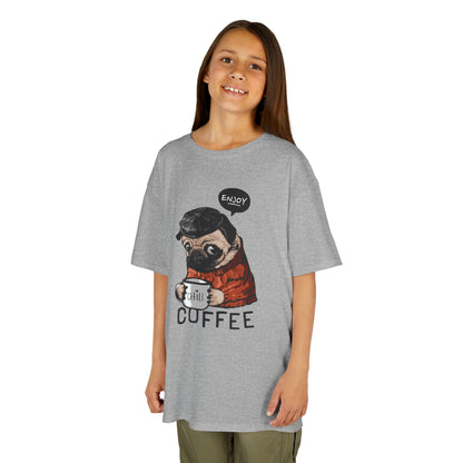 Coffee Lover Kids Tee, Cute Animal T-Shirt, Perfect Gift for Birthdays & Holidays, Funny Dog Design, Comfortable Everyday Wear
